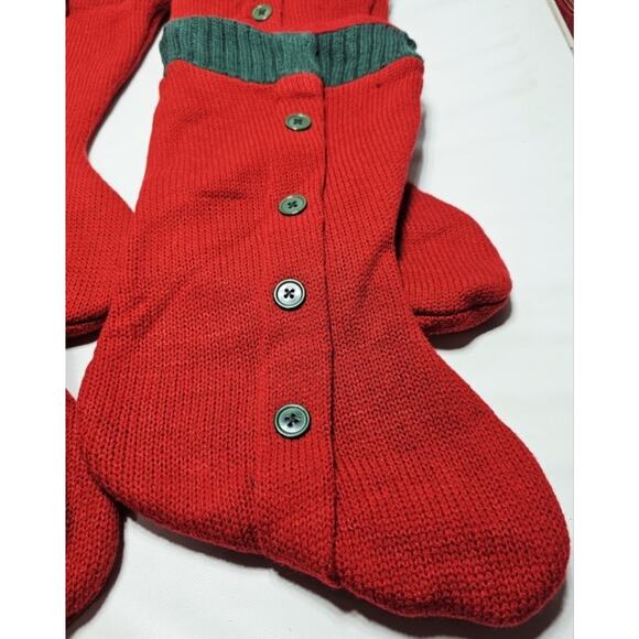 4 Vintage Knit Faux Button Up Christmas Stockings Red With Green Trim 18"L - Picture 4 of 8